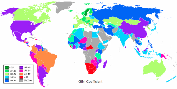 Map U S Ranks Near Bottom On Income Inequality The Atlantic   Gini Map Large 